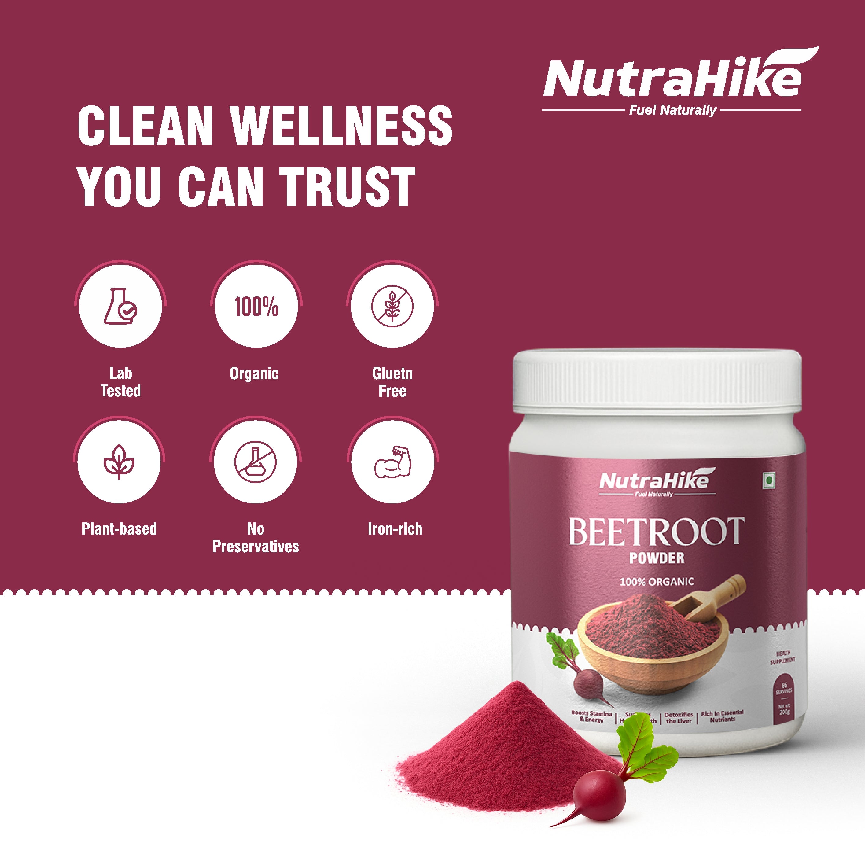 Organic Beetroot Powder 200g – Superfood Powder for Smoothies, Pre Workout & Daily Nutrition, Natural Nitrate Source, Energy & Endurance Support, Vegan, Gluten Free, No Fillers