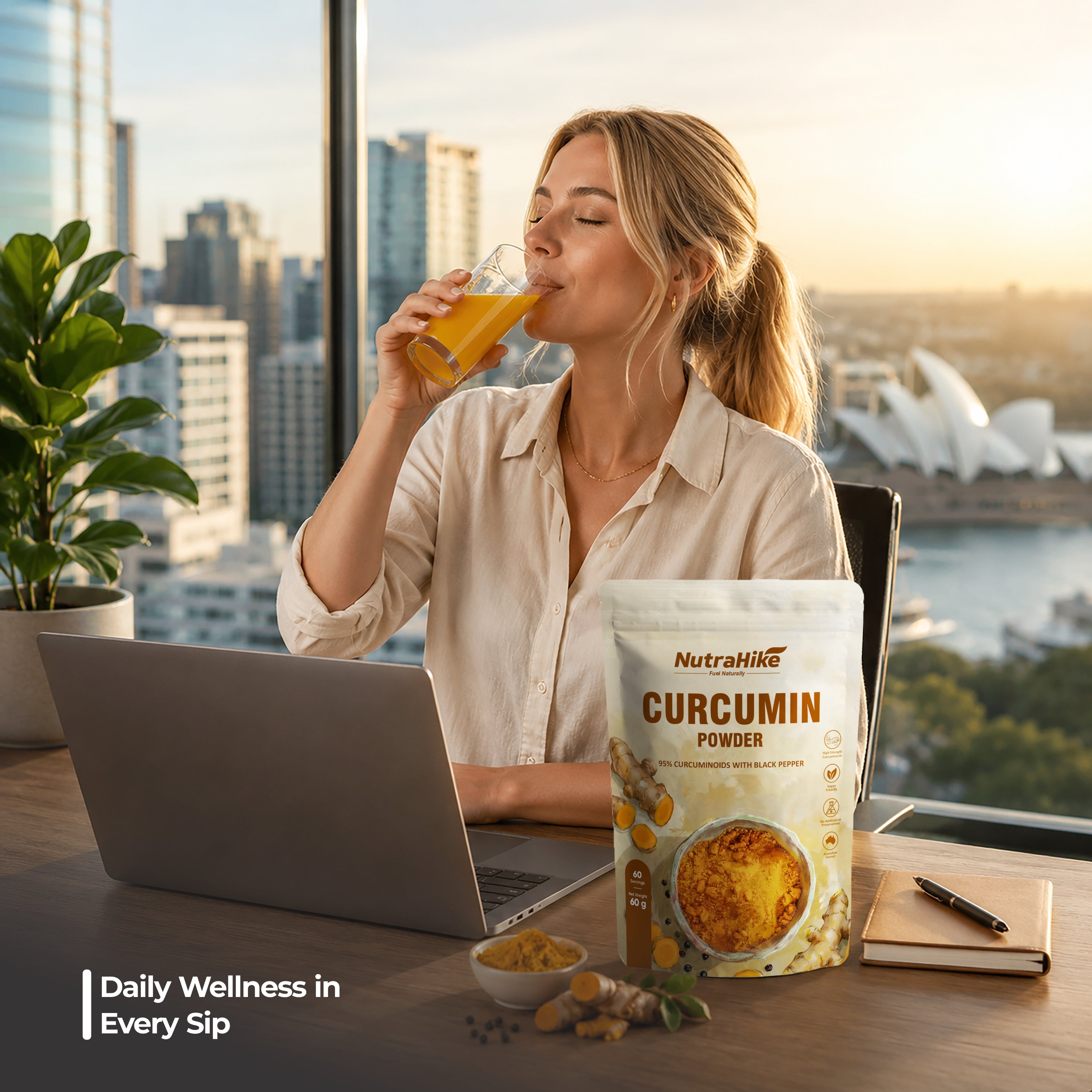Curcumin Powder 60g – Made with Organic Curcumin, 95% Curcuminoids Turmeric Extract with Black Pepper Extract (Piperine), High Potency, Unflavoured, 60 Servings