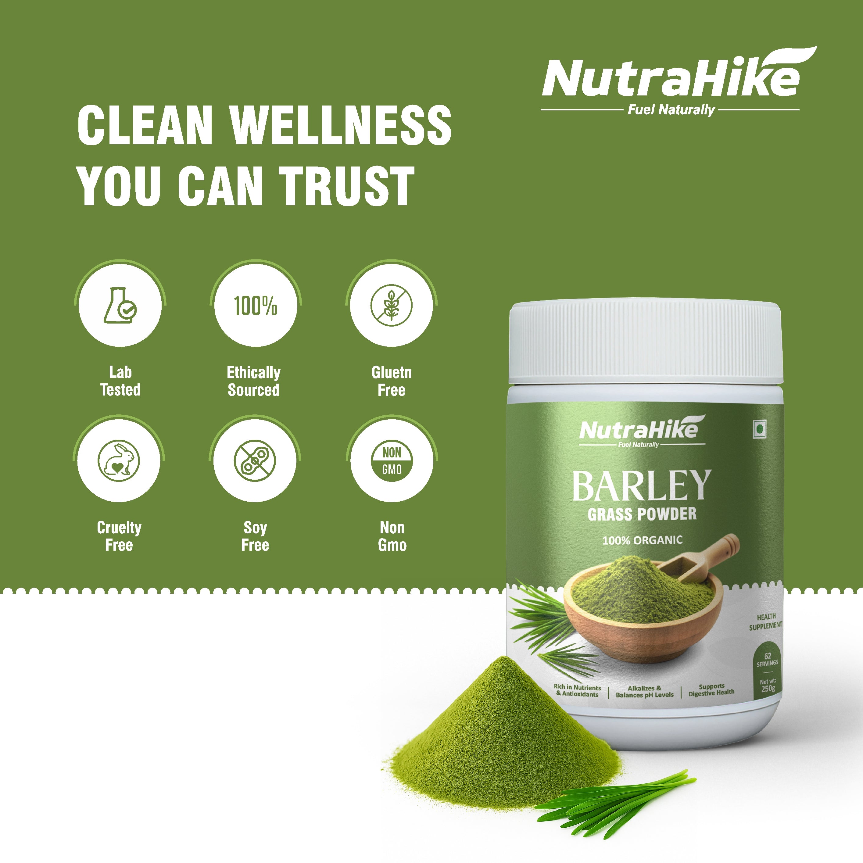 Organic Barley Grass Powder 250g – Green Superfood, Chlorophyll Rich, 100% Pure & Natural, No Additives, Vegan, Smoothie & Juice Friendly