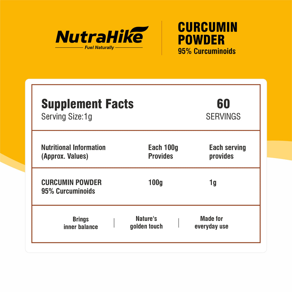 Curcumin Powder 60g – Made with Organic Curcumin, 95% Curcuminoids Turmeric Extract with Black Pepper Extract (Piperine), High Potency, Unflavoured, 60 Servings