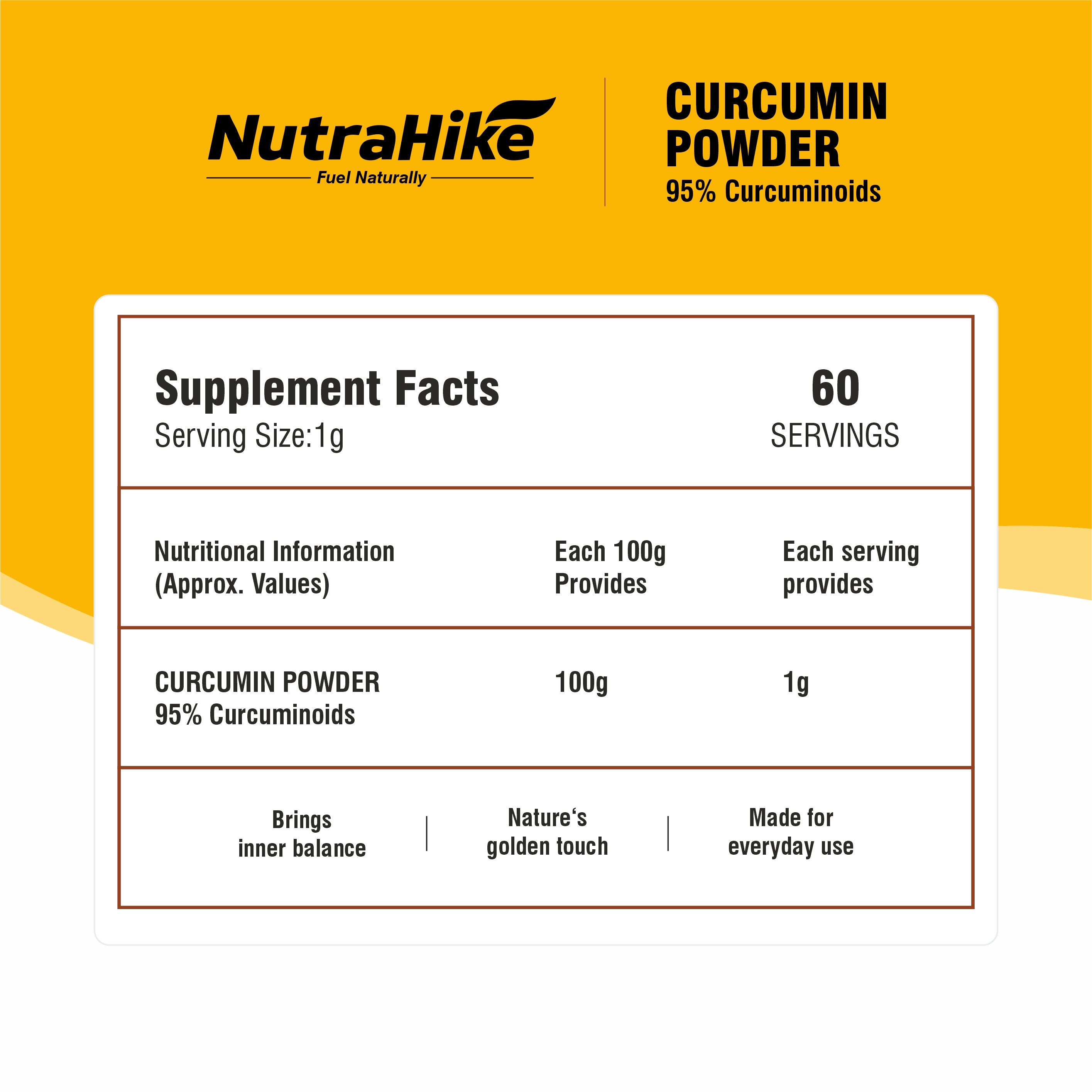 Curcumin Powder 60g – Made with Organic Curcumin, 95% Curcuminoids Turmeric Extract with Black Pepper Extract (Piperine), High Potency, Unflavoured, 60 Servings
